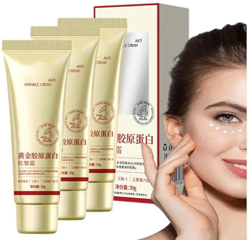 Golden Collagen Cream,Golden Collagen Anti-Falten-Creme, Hautstraffende Creme für das Gesicht,Verlängerte Tiefenhydration für verbesserte Festigkeit (3pcs)
