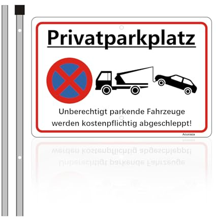 Acuxiaza Privatparkplatz Schild mit Pfosten, 30x20cm Parken Verboten Schild, Aluminium Reflektierend, Parkplatzschild mit Löchern, UV-beständig, Wasserfest, 1 Stück
