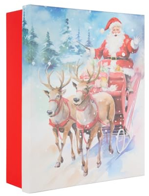 Idena 30516 - Geschenkbox mit Deckel in der Größe 36 x 29 cm, Geschenkschachteln mit Weihnachtsmann auf dem Schlitten und Rentiere