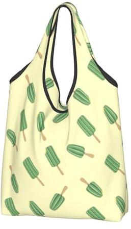 Buewutiry 3 PCS Large Tote Bag for Women - Lightweight Cactus Popsicle Reusable Grocery Bags Foldable, Shopping Bags for Groceries, Cloth Bags Work Beach Travel with Handles