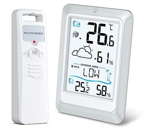 Ankilo Indoor Outdoor Thermometer, Weather Stations Wireless with Sensor, 328ft/100m, Temperature Humidity Monitor with Weather Forecast, Battery Powered, Backlight for Baby Room