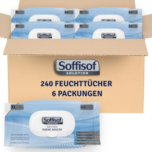 Soffisof Salviette Umidificate per Anziani - 240x Salviette Adulti XL 20x30 cm - 6 Confezioni da 40 Pezzi per Corpo e Igiene Intima