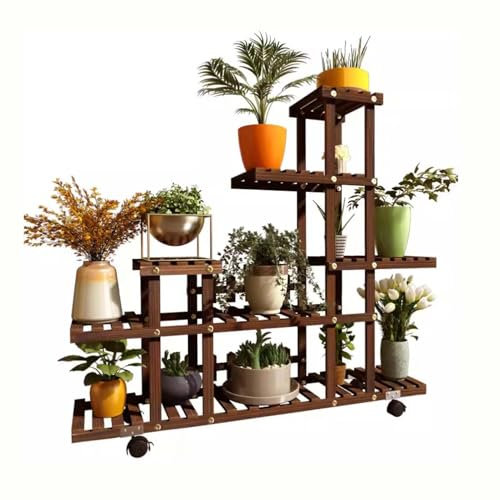 SRHIMEOS Blumenregal Blumentreppe 5 Ebenen, Pflanzenregal Outdoor Ecke, Pflanzenständer Indoor Mit Rollen, Pflanzenständer Balkon Hoch, Blumenständer Für Draußen Garten (95x25x92cm)