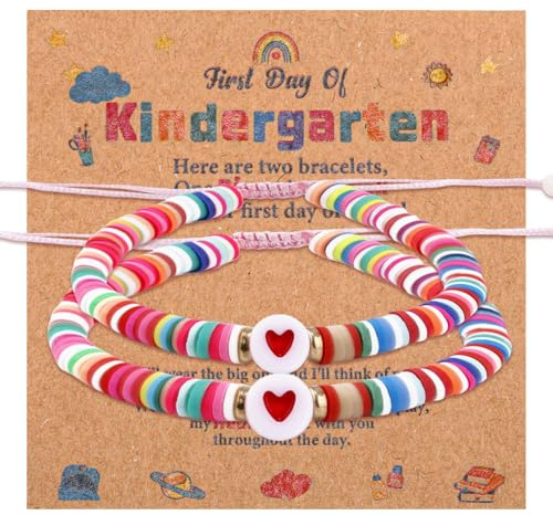 Mikovivi Pulseras a Juego Mommy & Me Juego de 2, Regreso Escuela Jardín Infantes Ajustable Pulsera Amistad Regalos Joyería Arcilla Polimérica con Cuentas Corazón Pulseras Preppy para Mujeres Mamá