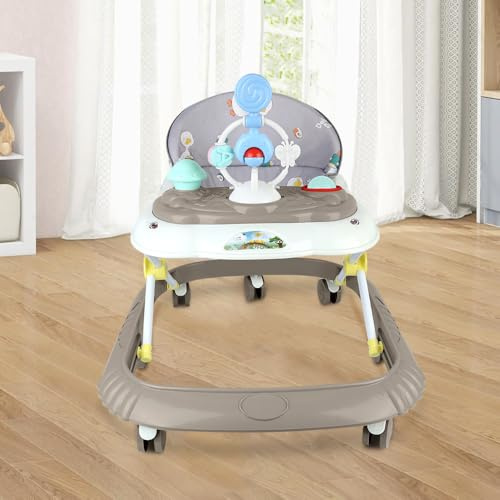 Lauflernhilfe für Babys, Jungen, Mädchen, mitwachsend, 2-in-1, Lauflernhilfe für Babys, faltbar, mit 4 verstellbaren Höhen, Musik + abnehmbares Tablett, Kleinkinder ab 6 Monaten, khaki