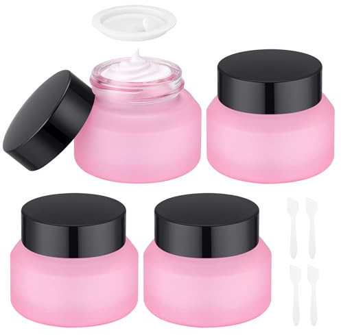 Segbeauty Contenant Cosmetique Vide, 4 Pièces 30g Petit Pot Verre pour Creme, Pot Creme avec Spatule, pour Crème, Échantillons, Poudre, Voyage Accessoires (Rose)