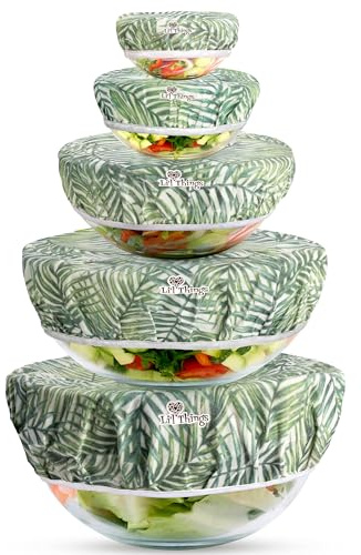 Beeswax Bowl Covers Set of 5 (XS–XL) – Reusable Elastic Food Covers for Bowls – Organic Cotton with Beeswax, Washable & Plastic-Free | Li’l Things – Palm Leaves