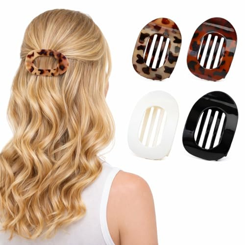 Flache Klauen-Clips für Frauen – gebogene rutschfeste Haarspangen zum Schlafen & Fahren, matt, starker Halt, Haarschmuck für dünnes/dickes Haar (Leopard), Haarspangen für Damen, Haarklammern (4 Stück