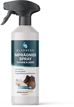KLARBERG Imprägnierspray Schuhe wasserdicht - Wasser- & Schmutzabweisender Schuhspray - Ideal für alle Schuhe - von Sneaker & UGG's bis zu Wander- & Wildleder Schuhe - Biologisch abbaubar (500 ml)