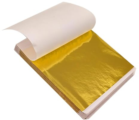 100 Blatt Imitation Blattgold Zum Basteln 8.5 * 8cm Goldfolie Papier | Blattgold Acrylmalerei Goldblattblätter Gold Blattmetall für Handwerk Nagel Malen Kunstprojekt Vergoldung Möbel Dekoration