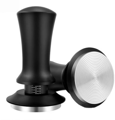 Wixovo Prensador de Cafe con Resorte, Espresso Tamper 58mm, Prensa para Café con Base Ondulada de Acero Inoxidable Antiadherente y Autonivelante, Café Tamper Espresso con Mango Ergonómico de Aluminio