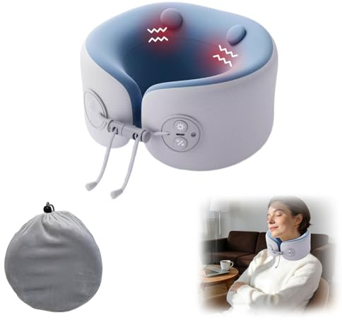 WRQIOO Elektrische Nackenmassagegeräte mit Wärme, 3 Modi und 2 Wärmestufen, Nackenmassagekissen mit Vibration zur Linderung Von Nackenschmerzen & Verspannungen für Zuhause, Büro, Reise & Auto