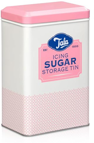 Besto Icing Sugar Storage Container | 16.3x10.5x7 cm Metal Storage Tin to Hold A Full Bag of Icing Sugar | Tight-Fit Lid Keeps Sweet Fresh & Clump-Free