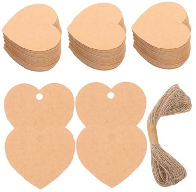 HUVZOR 100 pezzi Cuore Etichette Carta Kraft,Etichette Regalo,Marrone Etichetta Kraft di Iuta per Regali di Compleanno,Matrimoni e fai da te