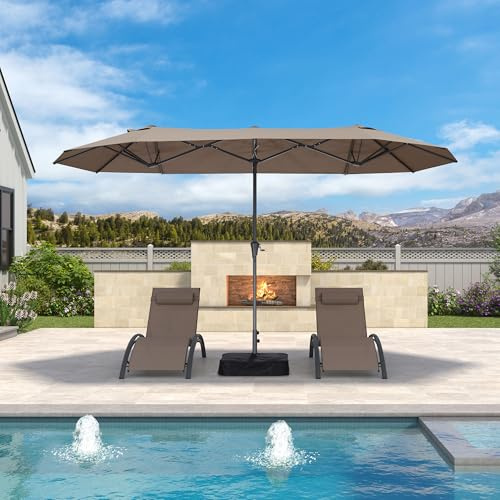 PURPLE LEAF Parasol Double Face 400 x 200 cm avec Pied Taupe Anti-Vent | Aluminium, 12 Baleines robustes, Hydrofuge, Anti-décoloration, Grande surface d'ombre 10 m², Parasol terrasse, Terrasse, Café