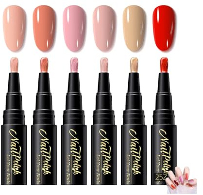 Vernis Stylo à Ongles Gel 6 Couleurs,Stylo Vernis à Ongles,Feutre Vernis à Ongle,Accessoires De Peinture Pour Manucure,Séchage Rapide Sans Lampe Uv,Idéal pour Professionnelle Ou à Domicile/Voyage
