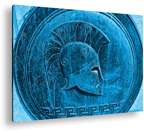 deyoli altes römisches Bronzerelief Gladiator Format 80x60 Effekt: Monocrome Blau als Leinwandbild, Motiv fertig gerahmt auf Echtholzrahmen, Hochwertiger Digitaldruck mit Rahmen