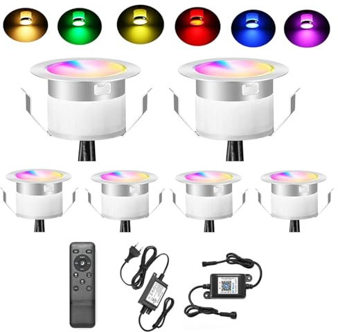 SUBOSI 6er WIFI RGBWW Led Bodeneinbaustrahler Aussen 0.6W Ø31mm IP67 Wasserdicht LED Bodenleuchten Bodenstrahler Terassenbeleuchtungen Küche Garten Terrassenbeleuchtung Full Kit