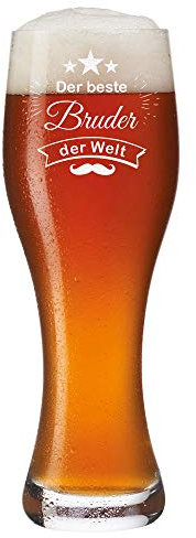 Leonardo, bicchiere da birra con incisione personalizzata, con scritta in lingua tedesca Der Beste Bruder der der Welt, bicchiere da birra bianco, regalo di compleanno per uomini
