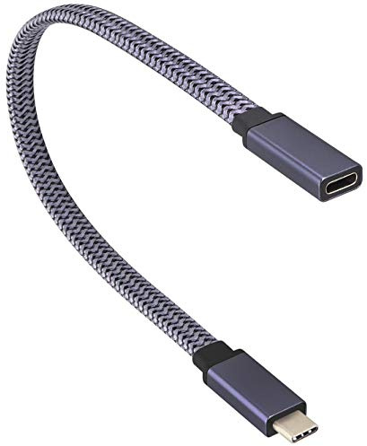 AAOTOKK USB 3.1 Tipo C gira Tipo C 3.1 Cavo di Prolunga Intrecciato da Maschio a Femmina 60W e 3 A Corto Supporta cavi di Ricarica,dati,Audio e Video per Laptop,Tablet Telefoni (0.3M-M/F)