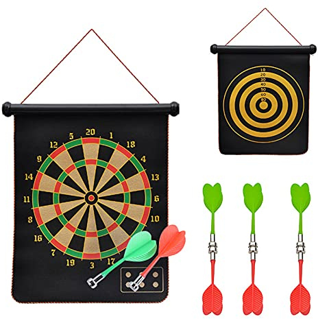 Jeu de flechette,Cible flechette,6 fléchettes magnétiques, Ensemble de Jeu de société Double Face de 15 , Jeu de Famille en Plein air intérieur SR,Sécurisé pour Enfants et Adultes Jeu de Fléchettes.