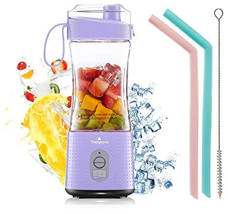 Vaeqozva Mini mélangeur pour shakes et smoothies – Fonctionne avec piles, rechargeable par USB, pour voyage, maison, sport, bureau et plein air