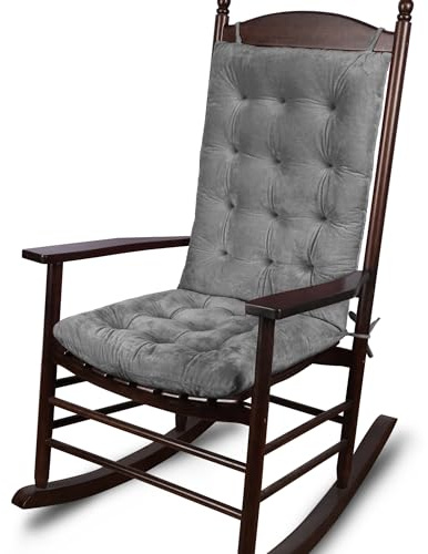 ELFJOY Rocking Chair Cushion Large Rocking Chair Pads with Ties Premium Tufted High Back and Seat Cushion 2 Piece Set Grey