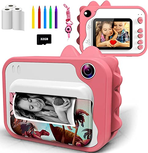 UlEWAY Sofortbildkamera Kinder – 20MP Kinderkamera mit 2.4″ Bildschirm, 1080P Video & Sofortdruck, Inkl. 32GB Karte, Druckpapier & Farbiger Stifte – Geschenk für Kinder 3-12 Jahre