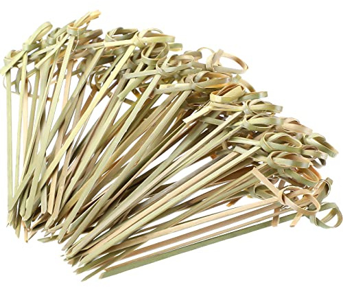 Nuogo 1000 Pcs Bamboo Cocktail Picks 4.13 Inch Bamboo Skewers Fruit Toothpicks for Appetizers Drink Garnish Sticks Handmade Food Pick with Looped Knot for Party Bar Snacks Sandwiches Drinks