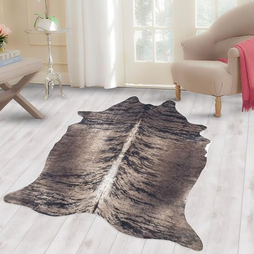Carpettex Teppich Fellteppich Kunstfell Rinderfell Imitat Kuhmotiv Digitaldruck Waschbar rutschfest, Farbe: Braun, Größe: 150 x 200 cm