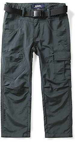 OCHENTA Boy's Pull on Casual Cargo Pants, Quick Dry Outdoor Hiking Fishing Scout for Kids Youth Grey 160-9-10 Years