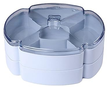 Snackteller Snackschale mit 4 Fächer, Blumenförmige Snack Aufbewahrungsbox mit Deckel Süßigkeitenteller Kunststoff Servierschale Tablett Servierteller Snacktablett für Getrocknete Früchte Nüsse