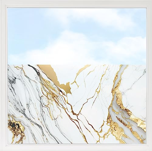 GRAZDesign Fensterfolie Blickdicht Sichtschutz, Sichtschutzfolie Fenster, Glastüren, Duschkabine, Milchglasfolie Bedruckt mit Motiv Marmor weiß mit Gold 100x57cm