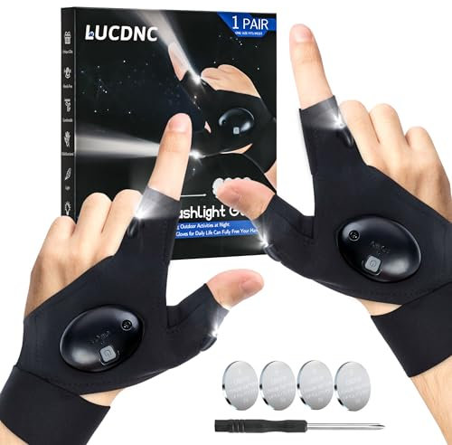 LUCDNC Gants de lampe torche LED pour homme, papa, mari, cadeaux de Noël pour adultes, outils de gadget cool uniques pour homme, cadeaux pour anniversaire, fête des pères, Saint-Valentin, Nouvel An,
