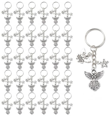 JZK 30 llaveros de ángel de la guarda para bautizo, baby shower, fiesta, sagrada comunión, bautizo, boda, ángel, regalos, recuerdos funerarios, recuerdo para invitados