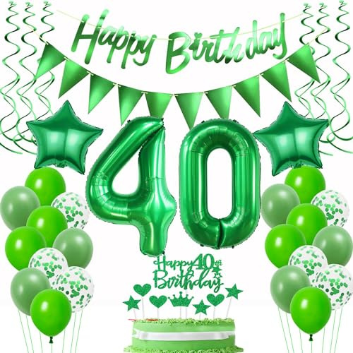 Luftballons 40. Geburtstag Mann Frauen Grün, Geburtstagsdeko 40 Jahre Mann, Ballon 40. Geburtstag Frau deko, Grün Riesen Folienballon Zahl 40, Happy 40th Birthday Deko 40.Männer Frau