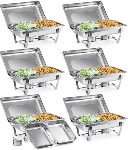 Wilprep 9L Chafing Dish Buffet Behälter 1/2 Lunchbox Buffet aus Edelstahl Warmhaltebehälter für Buffet Catering und Partys (6 Stück - 12 x 1/2 Behälter)