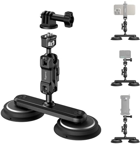 SMALLRIG 2 in 1 Dual Magnet Saugnapfhalterung für Gopro, Auto Kamerahalterung außen für Action-Kameras, mit Anti-Ablenkungs-Stift-Kugelkopf-Zauberarm 4467