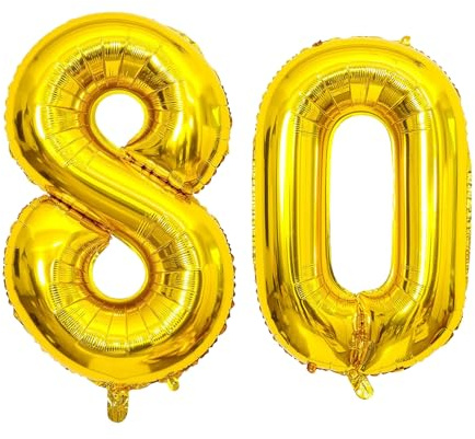 GoldRock 80 Geburtstag Luftballon Gold,Zahlen Luftballon 80 Ggeburtstag Deko,16 Folienballons für 80. Geburtstage Frau Mann,80er Jahre Deko,80. Geburtstage Deko,Ballons 80 für Jubiläum Hochzeit Party