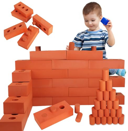 DIYASY 24 PCS Foam Bricks Building Set with Connecting Accessories, Large Developmental Toy for Kids' Indoor and Outdoor Activities