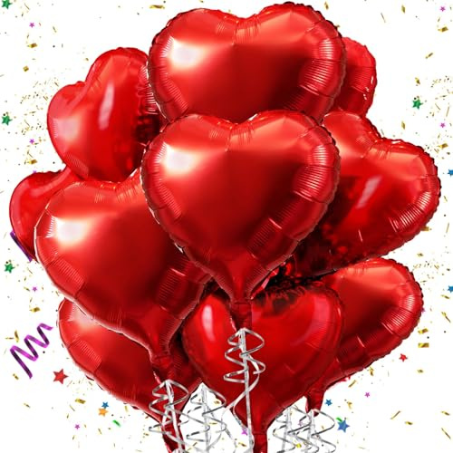 Mbsomnus Rot Herzluftballons 18 Zoll Folienballon 15 Stück Helium Ballons Hochzeit Große luftballons Herz Luftballon Metallic für Geburtstag Party Valentinstag Verlobung Muttertag Hochzeit Deko
