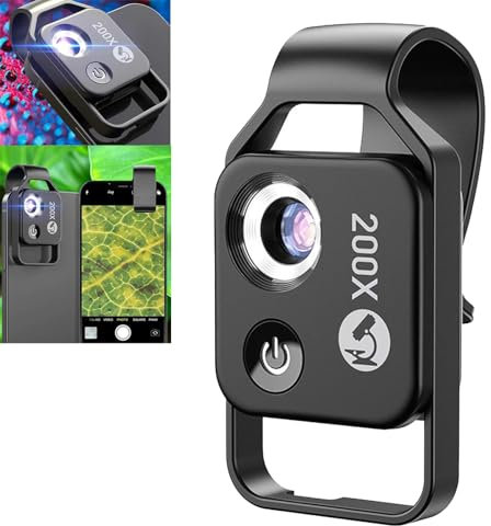 Nanozoom 200x Magnification High-Tech Clip-On Lens, Phone Microscope with CPL Lens/LED Light, Turns Any Smartphone into a Pro-Microscope (Black)