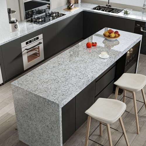 VaryFloral Papier peint autocollant gris 30 cm x 300 cm, effet marbre granit, texture épaisse, vintage, peindre en vinyle granit terrazzo brillant pour meubles, armoire, tiroir