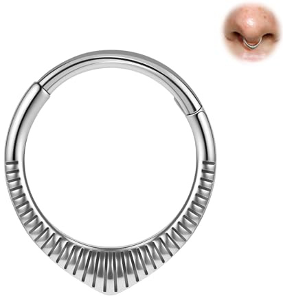 BodyAce 16G Nose Rings Hinged Septum Clicker, Flower Helix Hoops Gold Tragus Earrings, Small Septum Ring 8mm 10mm Conch Piercing Cartilage Jewelry [Goth V:8mm;Silver]