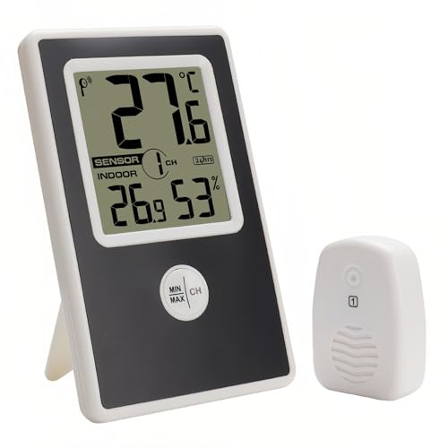 Lancoon Termometro Igrometro per Interni e Esterni con Sensore Wireless Monitor Digitale LCD Temperatura Umidità Max/Min Facile da Leggere Batteria per Ufficio Giardino Serra