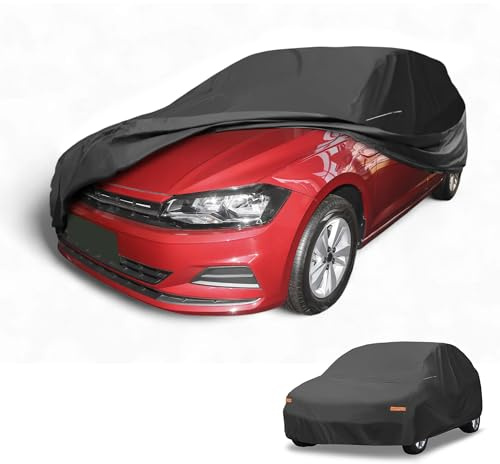 Partuto Waterproof All-Weather Universal Car Cover with Right Side Zipper & Mirror Pocket, 190T-PU Black Fits for Hatchbacks Up to 165 Length