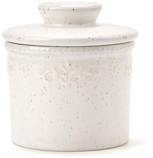 XELA Butter Crock - French Butter Dish to Leave On Counter, Hand-molded Relief Butter Keeper for Fresh&Spreadable Butter - Speckled White