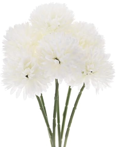 M METERXITY 6-Pack Flores de Bola de Crisantemo Artificial, Ramilletes de Hortensias de Seda de 11, Tacto Real de Flores Falsas para Hogar/Boda/Navidad/Fiesta/Jardín Oficina [Blanco Crema]