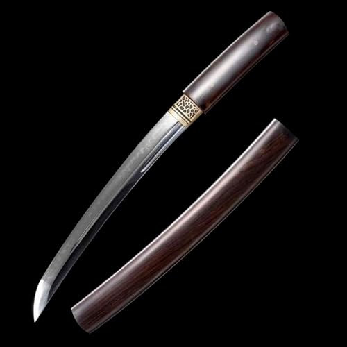 51cm Kurzes Samuraischwert,Handgeschmiedete T10-Stahl Klinge,Scheide aus Natürlichem Ebenholz,Echtes Katana für Rollenspiele,Kampfsportarten,Selbstverteidigung,Kendo,Training,Iaido,Dekoration,Sammeln