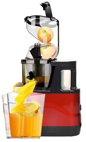 AIZYR Exprimidores De 500 W Extractor Centrífugo De Jugos con Tolva De Alimentación Grande, Extractor De Jugos Máquina para Hacer Jugos De Frutas Y Verduras Enteras,Rojo